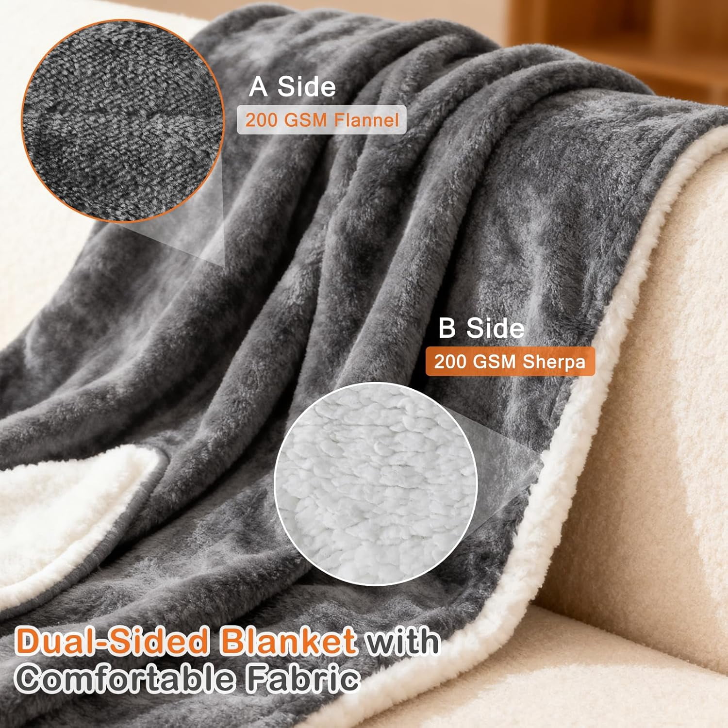 Electric Heated Blanket, Twin Size Washable Blanket with 4 Heating Levels and Timer, Auto-Shut Off, Comfy Blanket for Napping, Sleeping, Relaxing Reading, RV Traveling