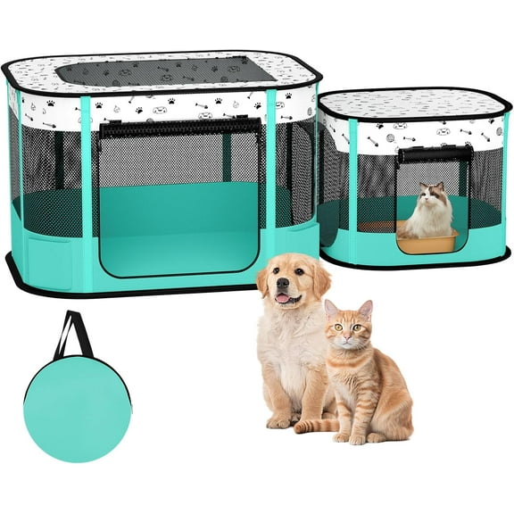 Portable Cat Playpen, 8-Rod Reinforced Kitten Dog Playpens, Foldable Play Pen for Indoor Cats Enclosed Pet Puppy Doggy Outdoor, Collapsible Tent Kennel Cage House(32"x24"x22")