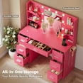thumbnail image 6 of Lacoo Vanity Desk with Mirror and LED Lights, Makeup Vanity with 7 Drawers & 4 Shelves, Vanity Table with Power Outlet for Bedroom Dressing Room, Dark Pink, 6 of 7