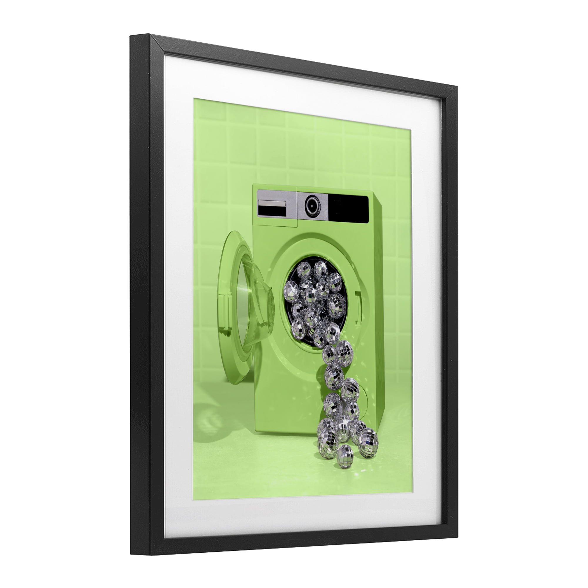 Stupell Industries Disco Laundry Machine over Lime Black Framed Print Under Glass, design by LISH Creative