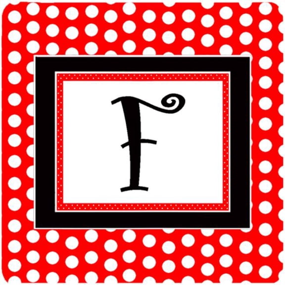 Monogram - Red Black Polka Dots Foam Coasters Initial Letter F, Set - 4