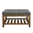 thumbnail image 5 of Large Ottoman with Wood Shelf and Linen Upholstery / Practical Coffee Table for Living Room, 5 of 5