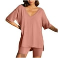 thumbnail image 1 of Ensembles pour Femmes en Liquidation, Ensemble de Shorts d'Été Décontractés pour Femmes, Ensemble Décontracté pour Femmes Printemps/été à Couleur Unie avec Manches Longues et Shorts Patchwork, 1 of 5