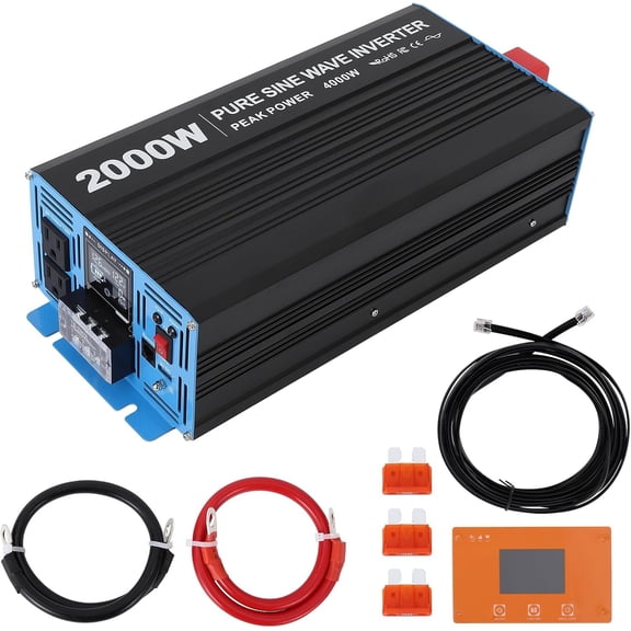 2000-Watt Pure Sine Wave Power Inverter with 3 AC Outlets and Remote Control