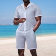 thumbnail image 4 of Men Mesh 2 Piece Outfits See Through Casual Shirts and Shorts Hollow Out Mid Shorts Set Light Gray XL, 4 of 8