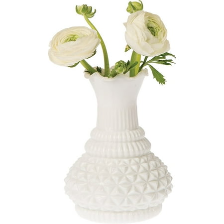 Flower Centerpieces For Dining Table Luna Bazaar Vintage Glass Vase - 5.75-in Sophia Ruffled Genie Design, Milk White - Home Decor Flower Vase - Decorative Dining Table Centerpiece for Weddings Parties Events - Ideal House Warming Gift ()