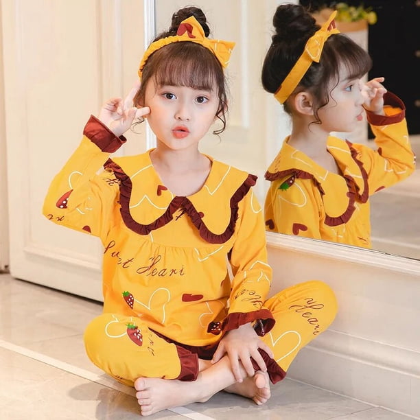 Conjuntos de pijamas informales para niñas, camisa de solapa de manga larga con estampado de dibujos animados, Tops con pantalones, ropa de dormir suelta para bebé, primavera y verano, novedad