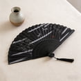 thumbnail image 4 of EDhome Portable Silk Cloth Folding Fan, Sturdy Bamboo Frame Antique Style Fan with Tassel, Unique Gifts Decorative Hand Fan for Stage Wedding Home Use, D, 4 of 6