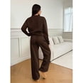 thumbnail image 4 of Domzest Sweatsuits 2 Piece Sets for Women Long Sleeve V Neck Off the Shoulder Sweatshirt & Wide Leg Sweatpants Casual Fall Outfits Coffee XL, 4 of 5