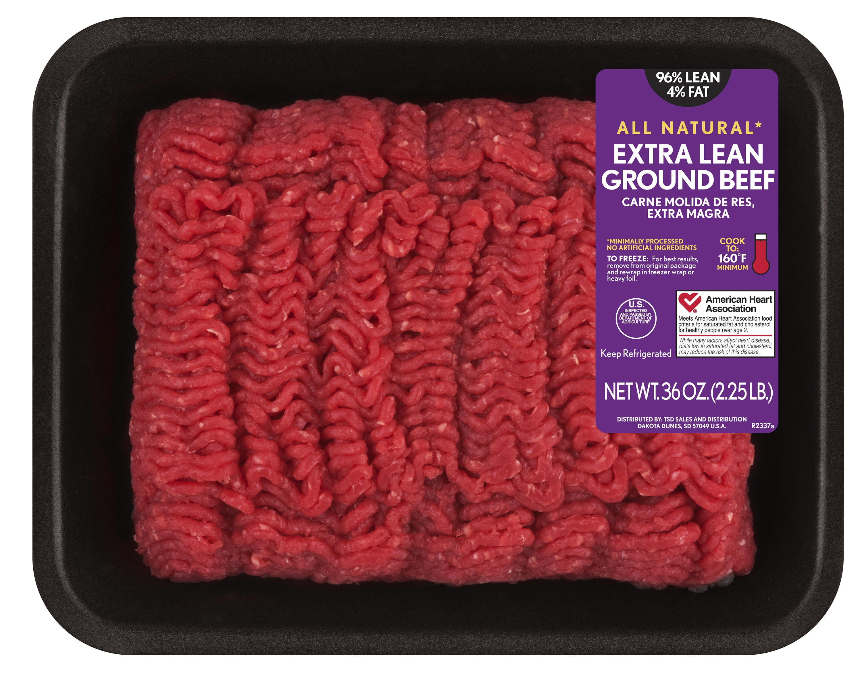 All Natural 96 Lean 4 Fat Extra Lean Ground Beef Tray 2 25lbs 