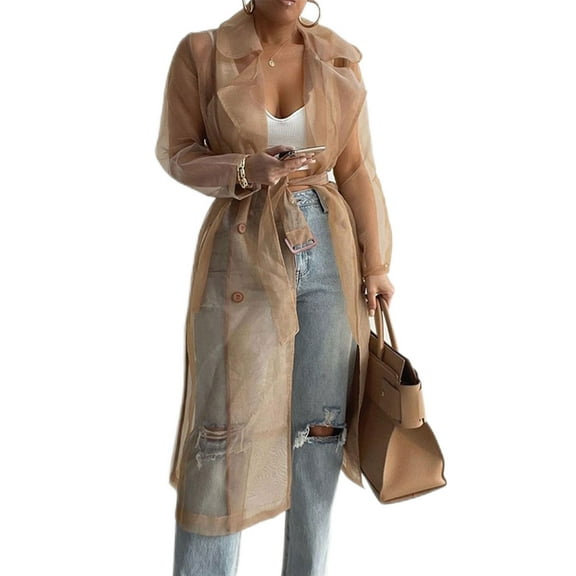 Mesh Coat Button Down Women Puff Long Sleeve Casual Mesh Sheer Long for Jacket C