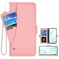 thumbnail image 1 of Genuine Leather RFID Blocking Wallet Case for Samsung Galaxy Note 10, Handmade Flip Folio Wallet Case with Stand and Card Slots for Samsung Galaxy Note 10, Pink, 1 of 5