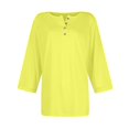 thumbnail image 5 of DENGDENG Womens Tops 3/4 Sleeve Cotton Summer Elbow Sleeve T-Shirts Casual Round Neck Button Down Shirts Clearance Three Quarter Length Blouses Solid Color Boho Tunic Tops Yellow 3XL, 5 of 6