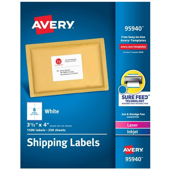 Etiquetas de envío Avery Imprimibles 3-1/3 x 4 blancas 1500