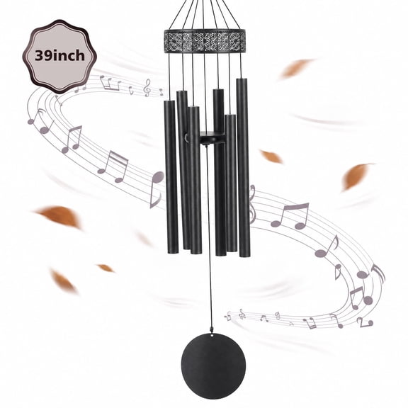 BSHAPPLUS® 39" Memorial Wind Chimes with Hollow Carved Top,1" Thick Aluminum Tubes E Major Pentatonic Deep Resonance,Frosted Electroplated Rustproof Outdoor Wind Chime for Patio Garden Sympathy Gift