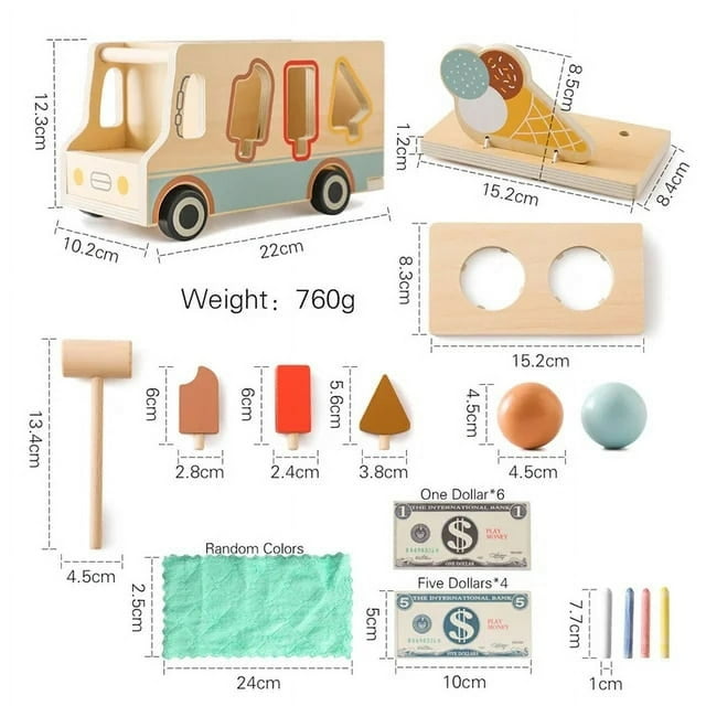 Wooden Ice Cream Truck Simulation Kitchen Toy Children Pretend Cook Play House Coffee Machine Toy Baby Early Education Fun Gifts
