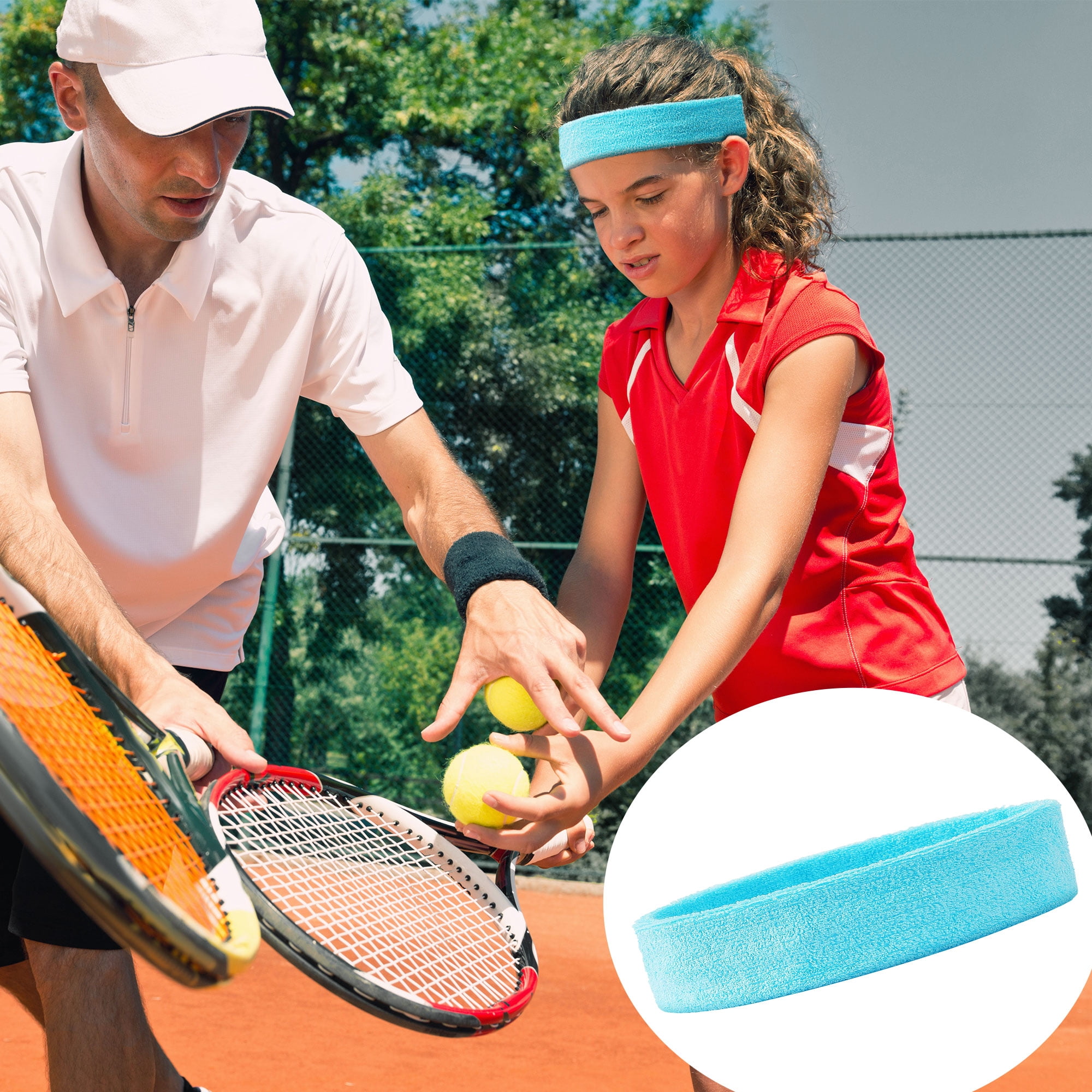 Unique Bargains 2 Pcs Sky Blue Sweatbands Sports Headband Mens Sweatband
