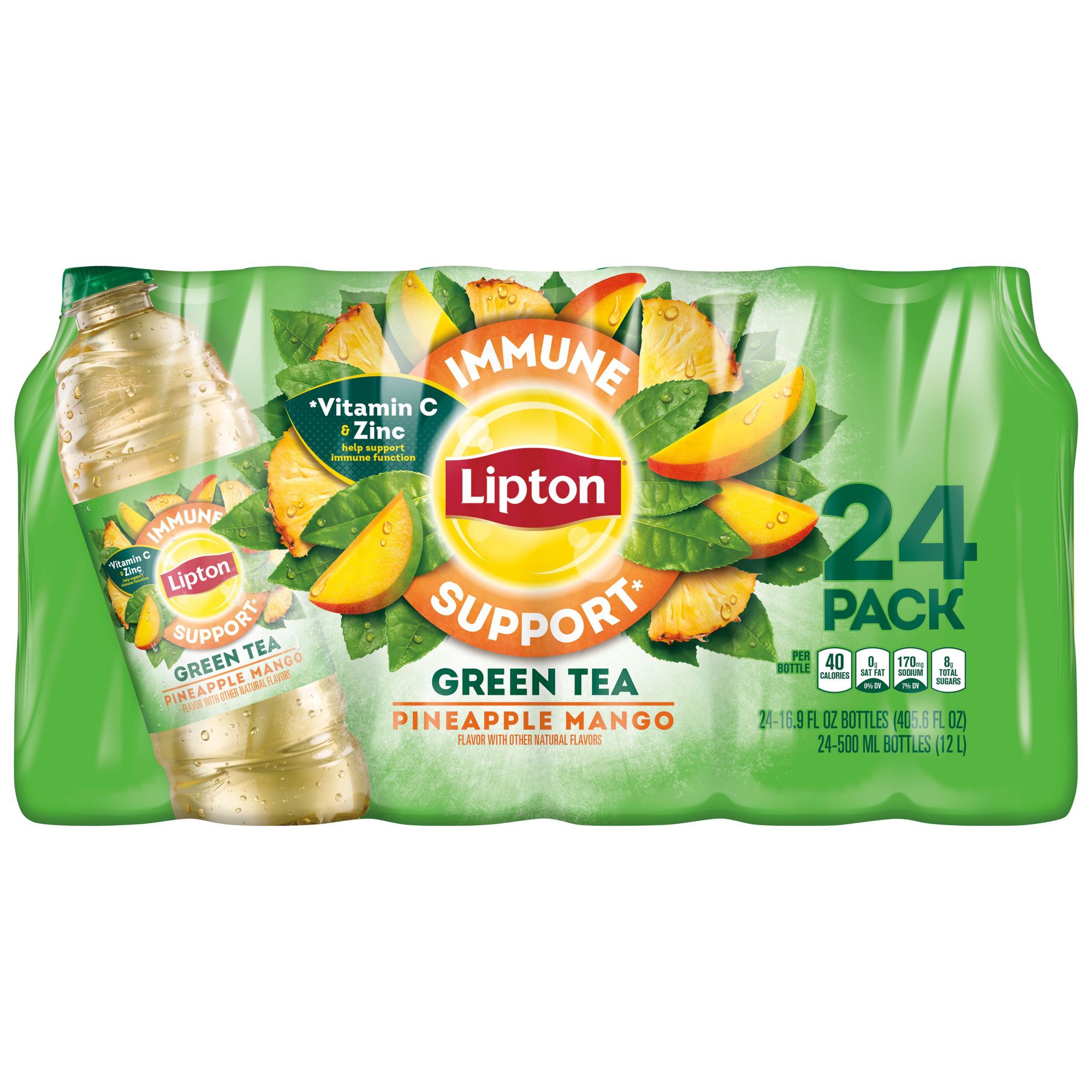 Lipton Immune Support Pineapple Mango Green Tea Iced Tea, 24 pk./16.9