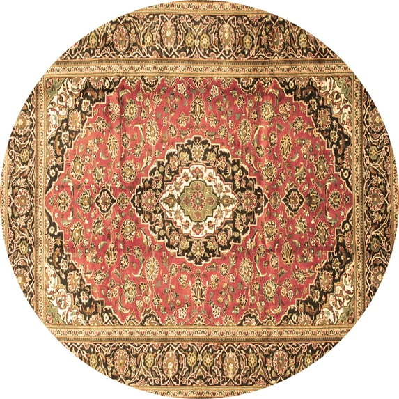 Ahgly Company Indoor Round Medallion Brown Traditional Area Rugs, 4' Round