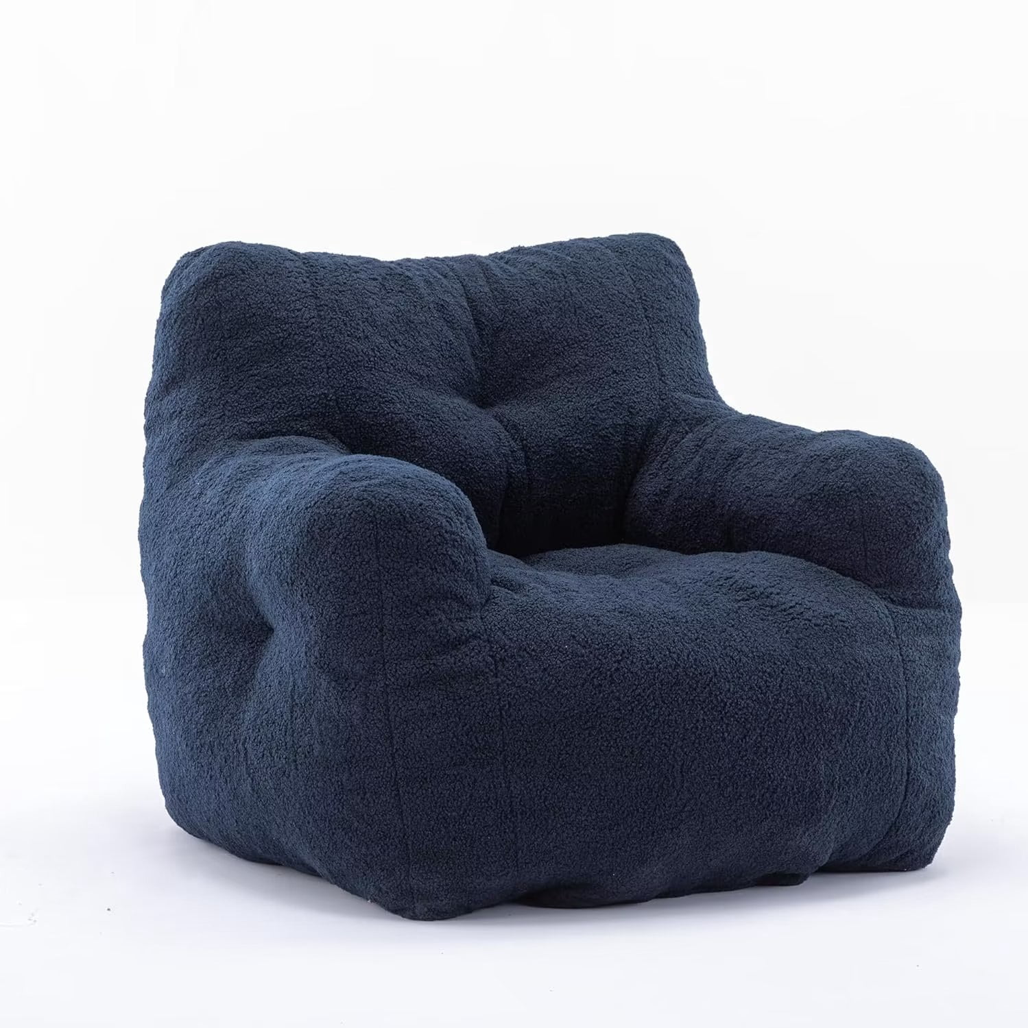Lecut Bean Bag Chair Large Bean Bag Chair for Adults with Armrest Comfy Bean Bag Sofa with Foam Filling Fluffy Lazy Chair Soft Teddy Fabric Tufted Bean Bag for Dorm Bedroom Gaming Dark Blue