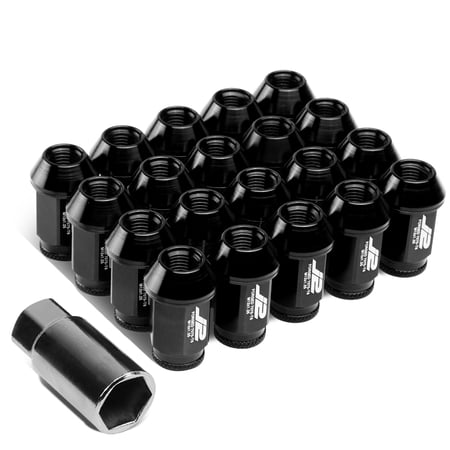 J2 Engineering LN-T7-023-125-BK J2 Engineering 7075 -T6 Forged Aluminum M12 x 1.25 20Pcs 40mm Height Open -End Lug Nut Sets w / Socket Adapter Black