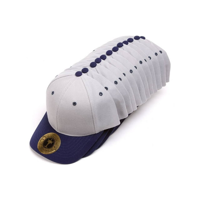 Top Headwear 12-Pack Adjustable Baseball Hat - Silver/Navy