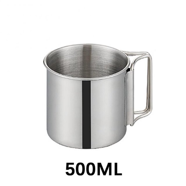 Taza de acero inoxidable con asa plegable, vaso portátil de viaje para acampar, leche, té, agua y café, 250/350/500ML