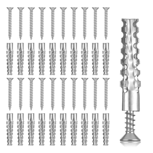 60 Pcs M6 Metal Anchors with Screws, Tree Shaped Steel Hollow Wall Anchor Metal Expansion Anchors for Drywall Expansion Bolt for Drywall Loose Hinge Hole Repair Kit for Concrete and Plaster Wall