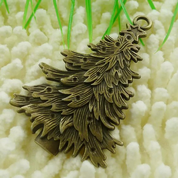 HOOUN 18 Pcs Bronze Plated Christmas Tree Charms Pendant 68X44MM S063 DIY Jewelry Mak