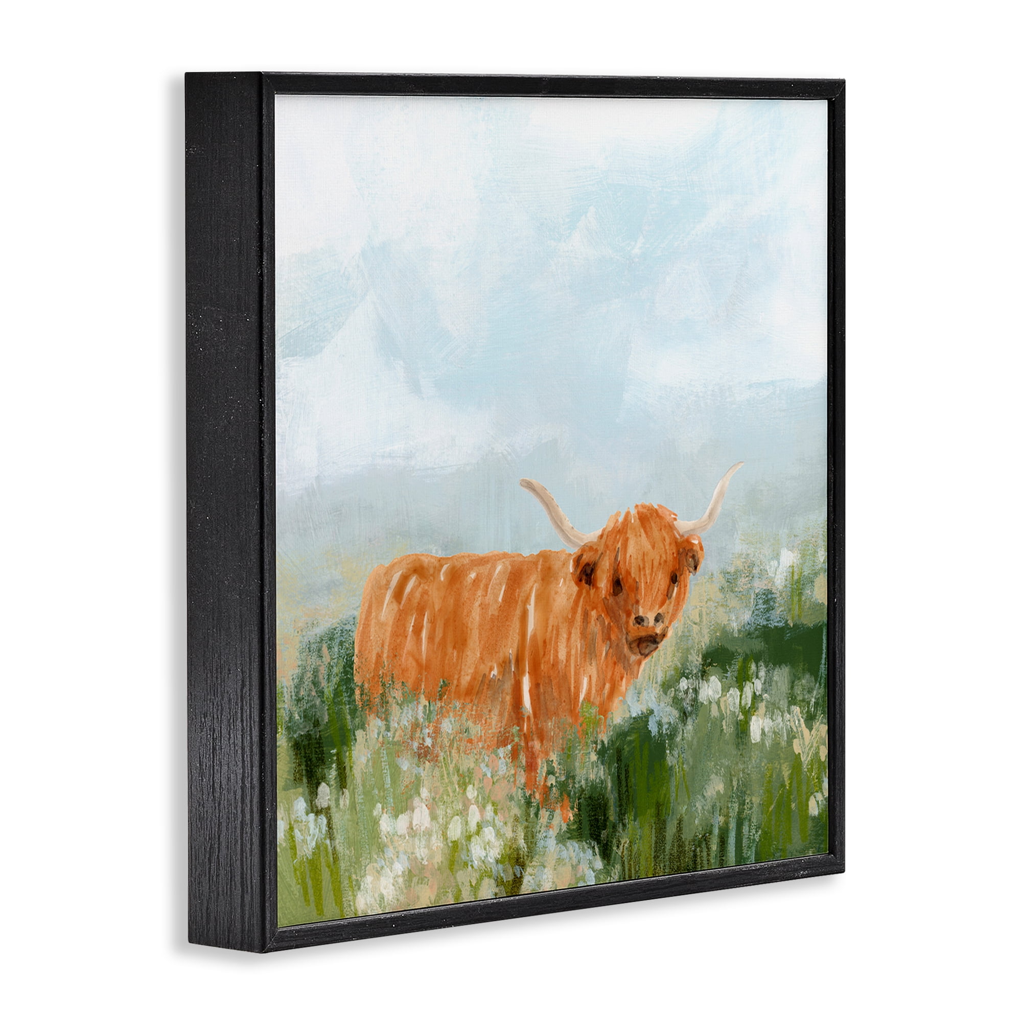 Stupell Industries Longhorn Cattle Country Field Animals & Insects Painting Black Framed Art Print Wall Art, 12 x 12