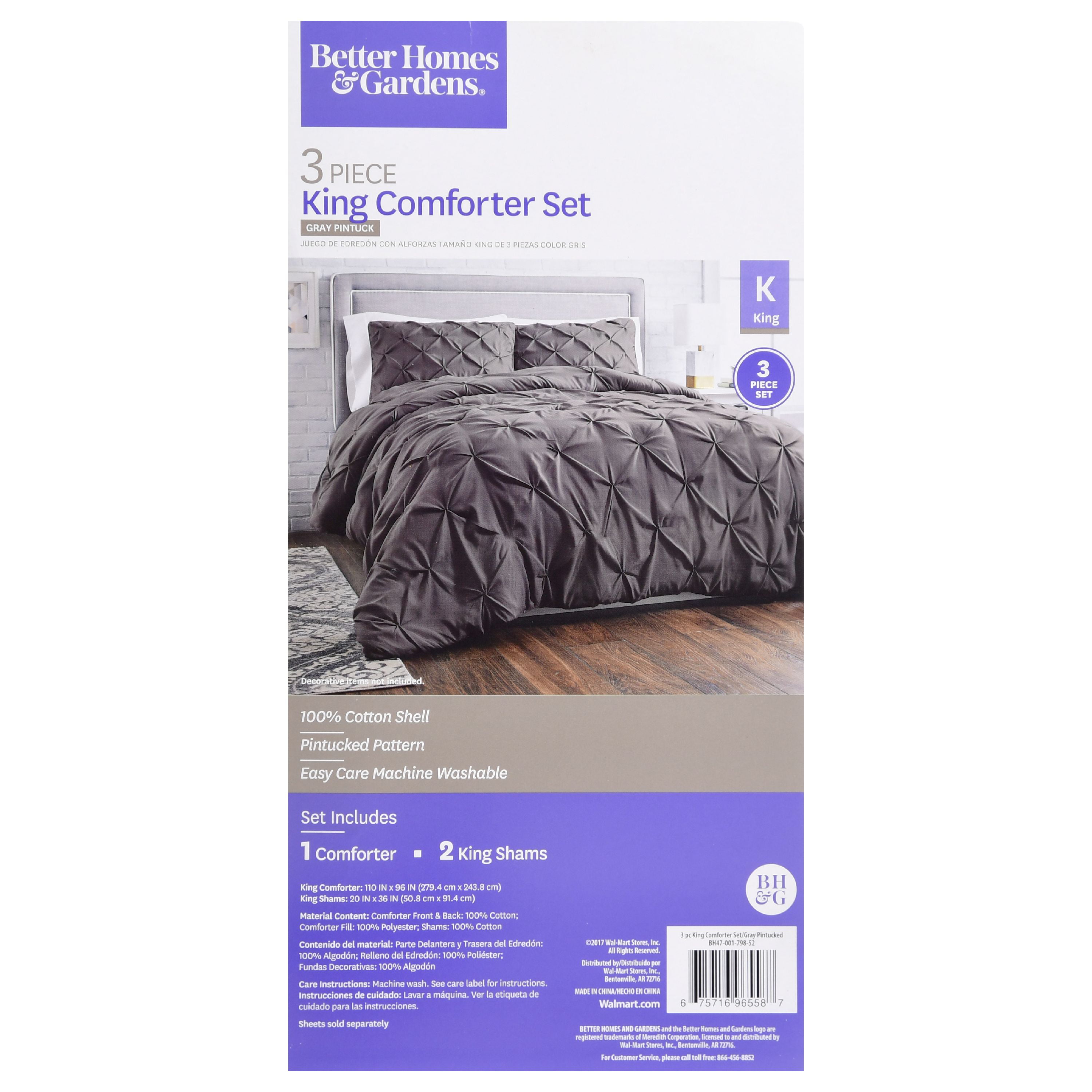 Better Homes And Gardens 3 Piece Pintuck Comforter Set Grey King