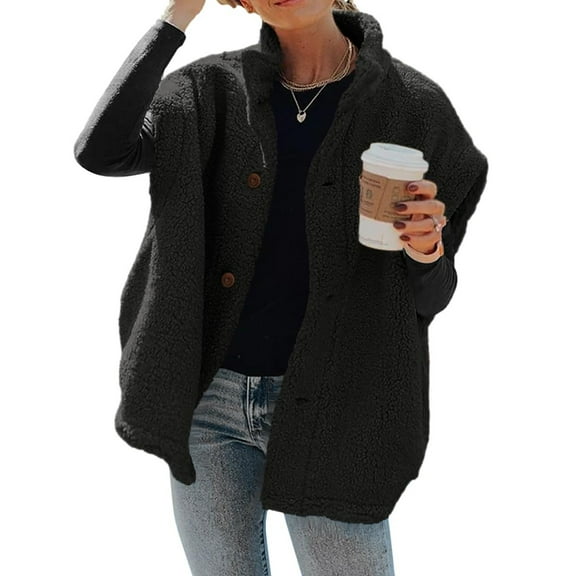 TQWQT Womens Fleece Vests Outerwear Oversized Sleeveless Oversized Vest Casual Warm Button Up Fuzzy Sherpa Vest Jacket Cute Faux Fur Winter Clothes Black M