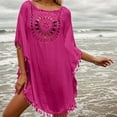 thumbnail image 3 of Swimsuit Coverup for Women Batwing Sleeve Crewneck Tassel Hem Crochet Loose Beach Cover Up Dress Bathing Suit Dress, 3 of 6