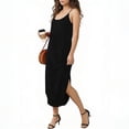 thumbnail image 6 of Yertdoel Summer Dresses for Women Classic Spaghetti Strap Sleeveless Solid Color Slit Sundresses Daily Trendy Soft Comfy Casual Beach Dress with Pockets, 6 of 8