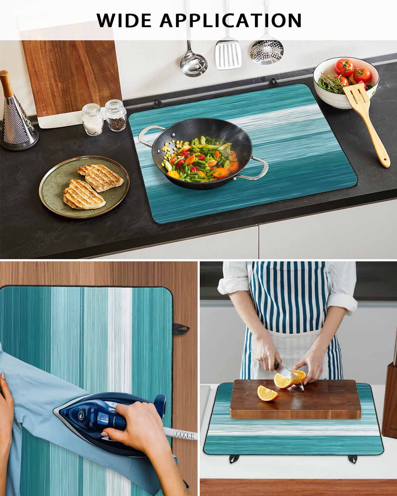 nqOlkjepod Large Induction Cooktop Protector Mat 24"x21", Teal Green Ombre Stripes Stove Top Covers for Electric Stove, Modern Farmhouse Lines Art Stove Burner Cover Mats, Glass Top Stove Cover