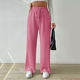 thumbnail image 2 of WCMZJ Women's Pleated Wide Leg Pants Casual Drawstring Elastic Waisted Trousers Ribbed Knit Loose Long Lounge Summer Sweatpant Pink L, 2 of 5