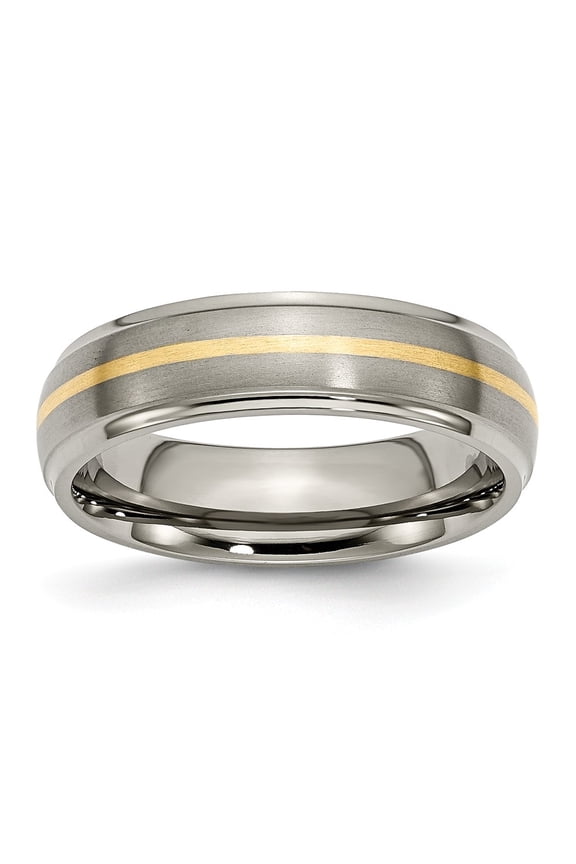 14K Two-Tone Titanium 14K Ring Band Wedding Yellow Gold Ridged