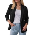 thumbnail image 2 of thefmos Women's Fall Winter Spring 3/4 Sleeve Blazer Open Front Casual Work Jacket Solid Collared Business Tops Lightweight Office Outerwear, Black S, 2 of 8