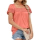 thumbnail image 3 of Blusa holgada informal de manga corta para mujer, con ribete de encaje y detalle de costura, color rosa XL, 3 of 6