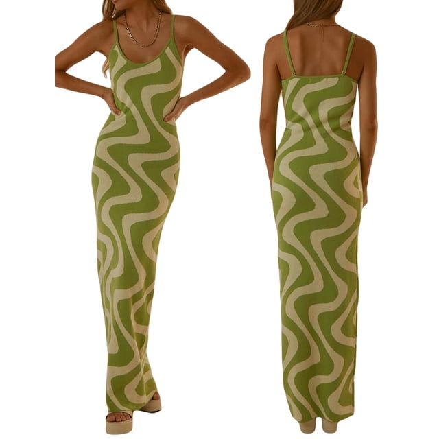 Vestido lencero Tsseiatte para mujer, con estampado de cuadros, sin mangas, tirantes finos, espalda descubierta, largo de verano