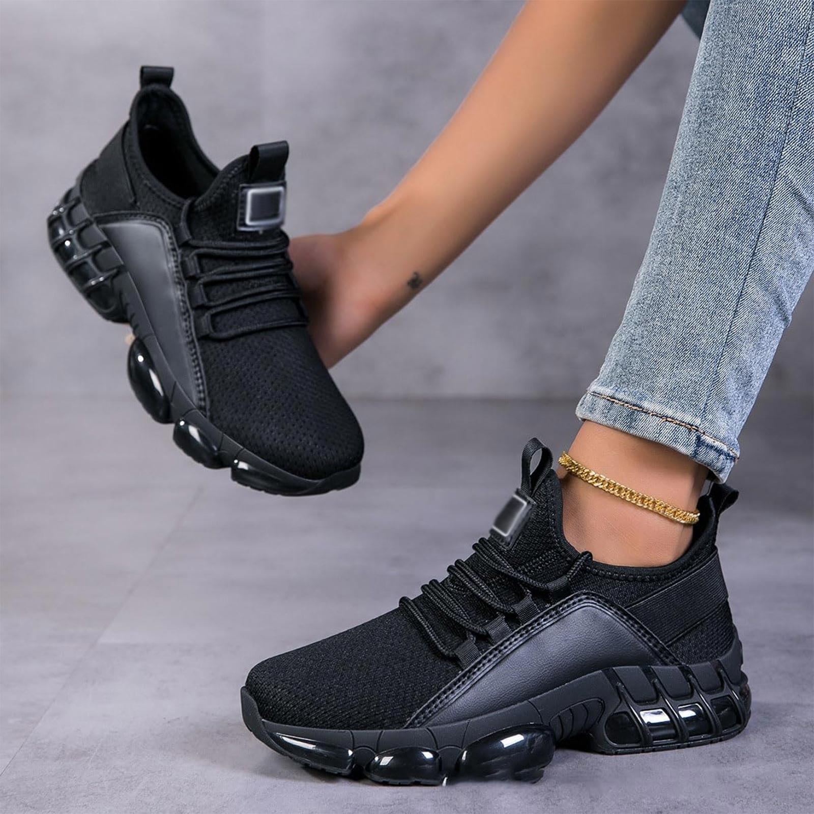 YOUYEDIAN Orthopedic Shoes for Women Arch Support Sneakers Breathable Non Slip Slip on Volleyball Shoes Mesh Stretch Comfort 2026 New Foam Shoes (Black)