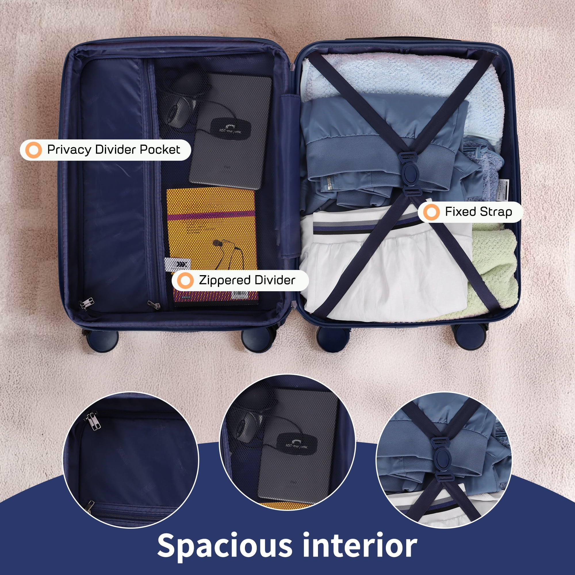20 inch Carry on Luggage for Airplane, Hardside Expandable Suitcase with Spinner Wheels, Lightweight Rolling Luggage, Navy - WD588