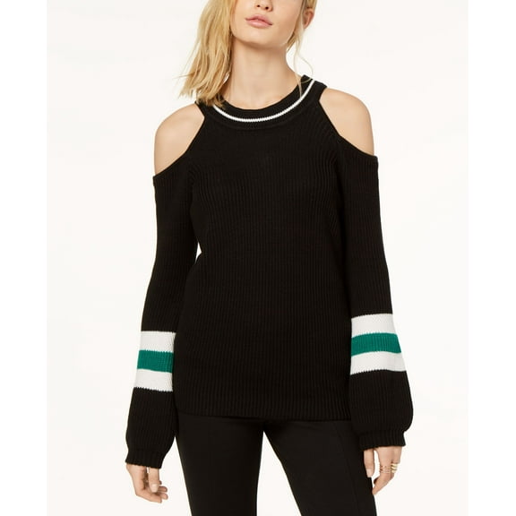 I.N.C. Colorblocked Cold-Shoulder Halter Sweater Womens S Black MSRP $91