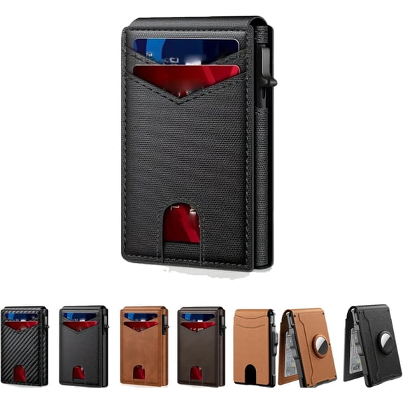 The Ultimate Smart Pop-Up Wallet: Slim, Secure, & Rfid Protected, With Pop up Aluminum Case Money Clip Slim Leather Slots Credit Card Holder Rfid Blocking Bifold Minimalist Wallet (E)