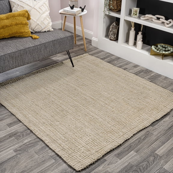 JONATHAN Y NATURAL FIBER 8' Square Area Rug, Pata Hand Woven Chunky Jute - Light Ivory, NRF102B-8SQ