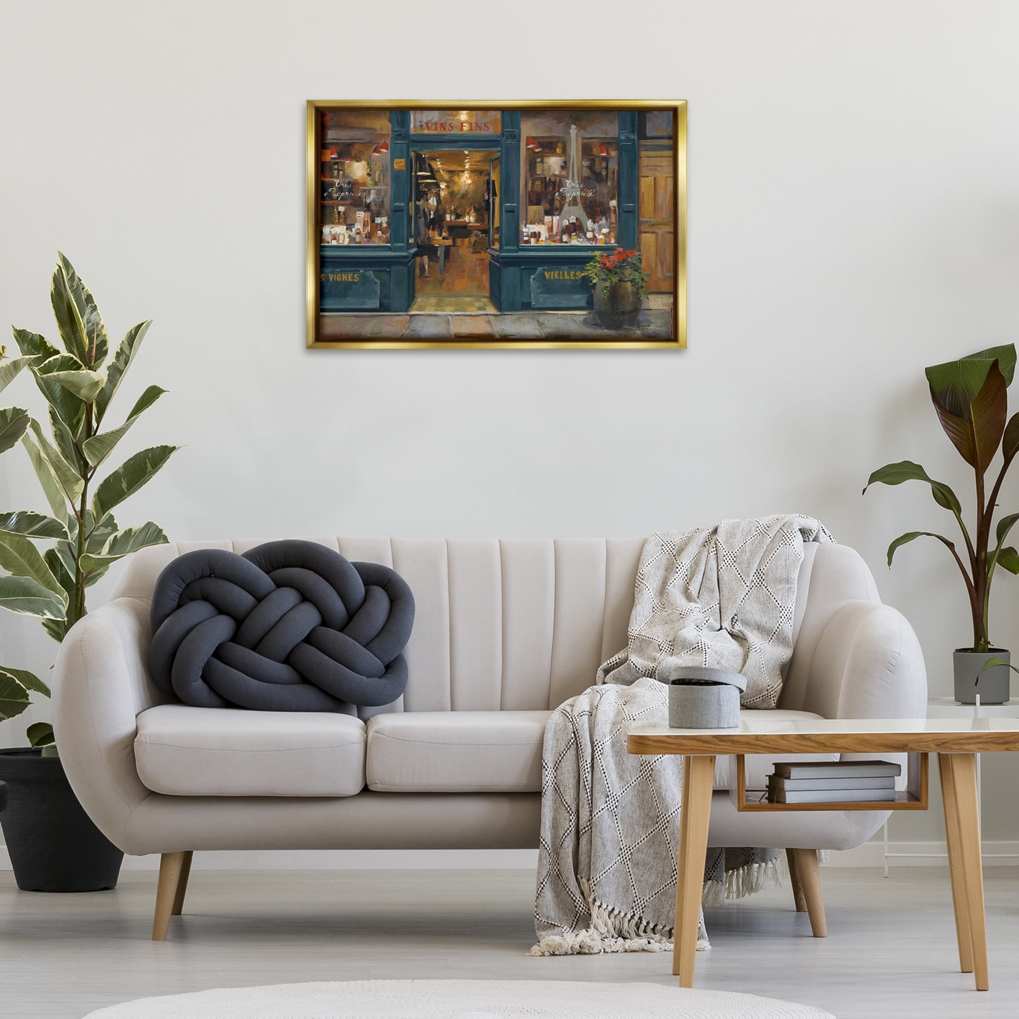 Stupell Industries Parisian Wine Shop Buildings & Architecture Painting Gold Floater Framed Canvas Art Print Wall Art, 31 x 21