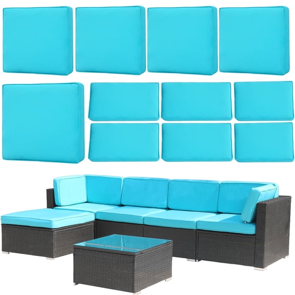 FKS LIFE 11 Pack Outdoor Patio Cushion Covers, Water Resistant Fade Resistant Washable Furniture Slipcovers for Sofa and Chairs,Cyan