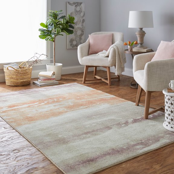 Mohawk Home Prismatic Sidney Purple Contemporary Abstract Precision Printed Area Rug, 5'x8', Purple & Orange