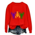 thumbnail image 1 of Baberdicy Women's Lobster Print Crew Neck Long Sleeve Top Red Polyester, 1 of 4