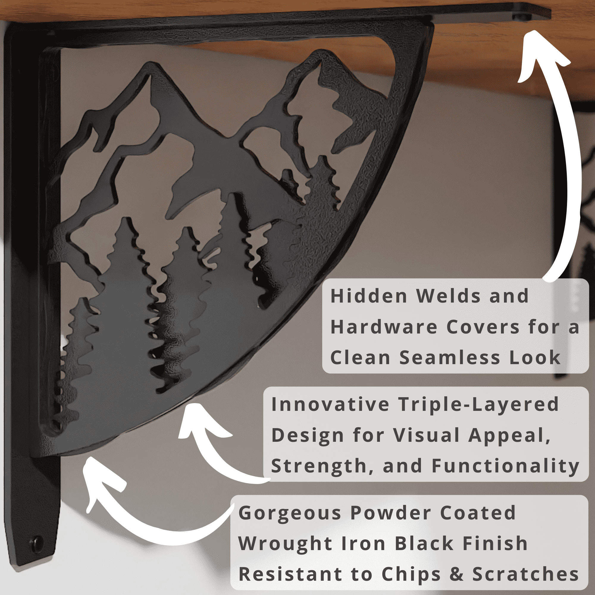 Bulls Bay Heavy Duty Steel Fireplace Mantel Brackets, Floating Shelf, Countertop Support - 12" x 12" x 2"